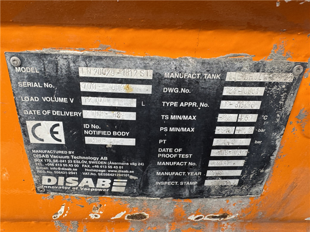 Scania R450 4x2 Euro 6 Disab Centurion LN20 Tørsuger 12000 L